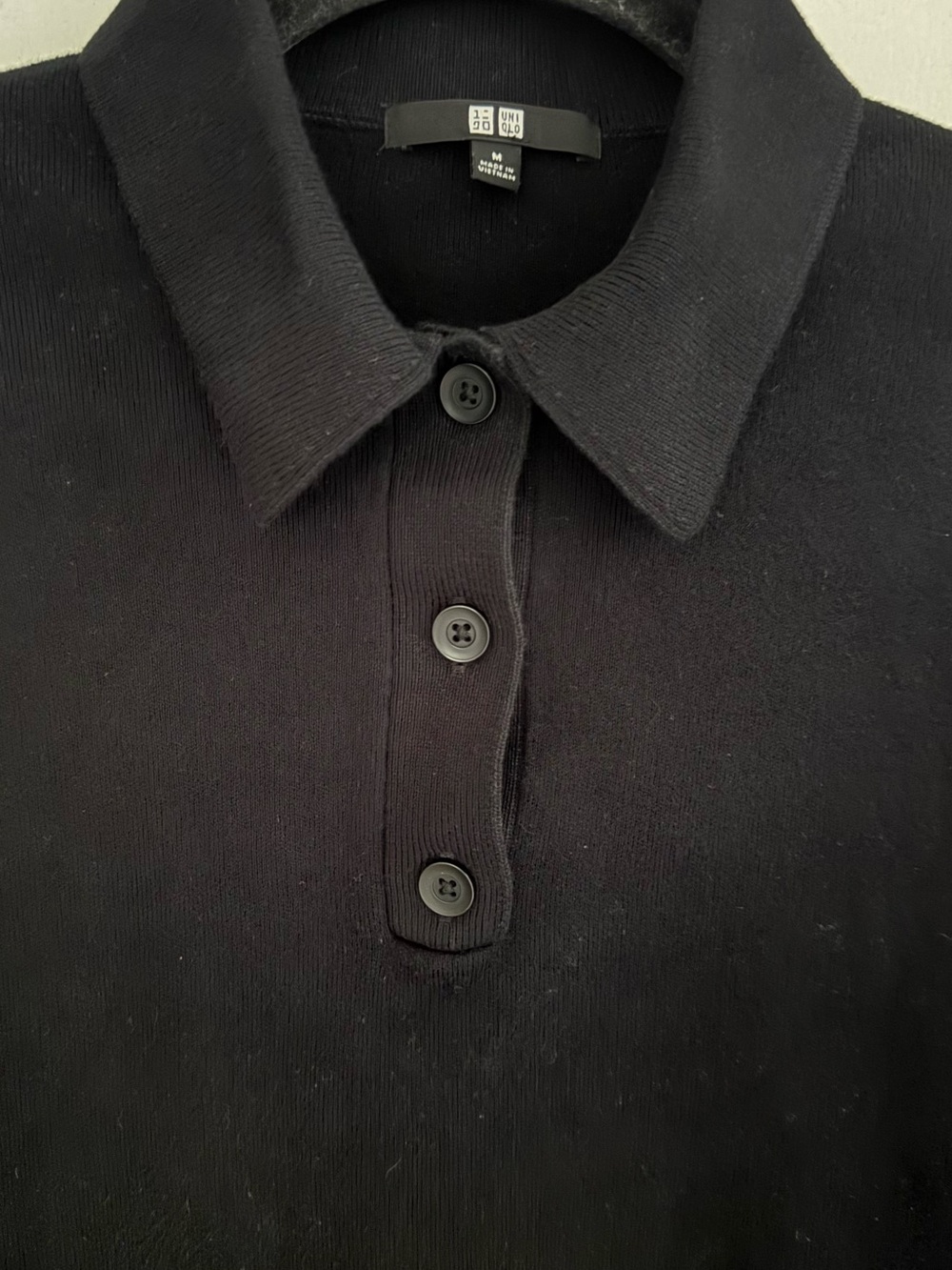 Uniqlo Black Long-Sleeve Polo Knit Top M - Picture 4 of 9